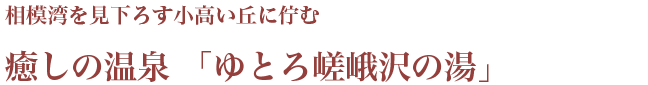 相模湾を見下ろす小高い丘に佇む 癒しの温泉　「ゆとろ嵯峨沢の湯」